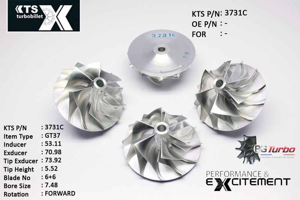 Turbo ROUE FORGÉE MFS PERFORMANCE - 6+6 PALES - INDUCER : 53,11 - EXDUCER : 70,98 - TYPE : GT37ANGLE : 75-90° - ROTATION : Forward - SUPER BACK : 2,9 - BORE SIZE : 7,48
